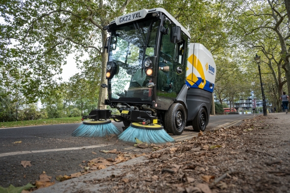RAVO R1 sweeping some leaves in London.